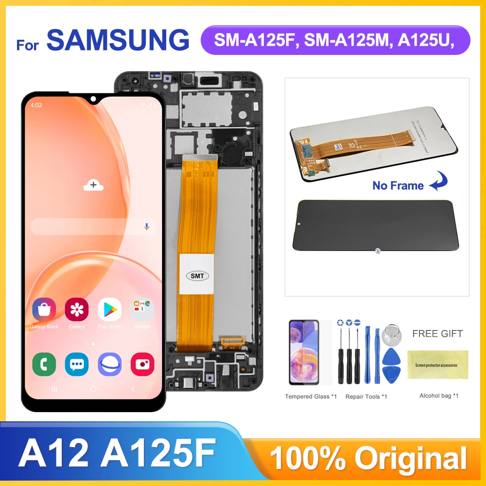 

6.5'' A12 Display Screen with Frame for Samsung Galaxy A12 A125 A125F A125M Lcd Display + Touch Screen Digitizer Replacement