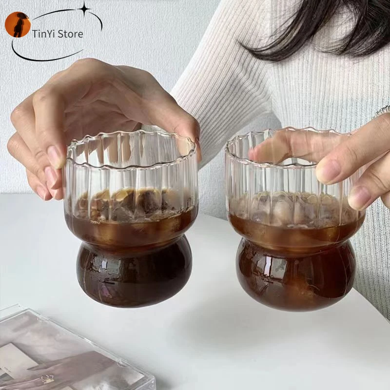 

2PC Coffee Cup Fat Beep Glass Cups Retro Glass High Temperature Resistant Water Cup Breakfast Milk Latte Cup Drinking Utensils