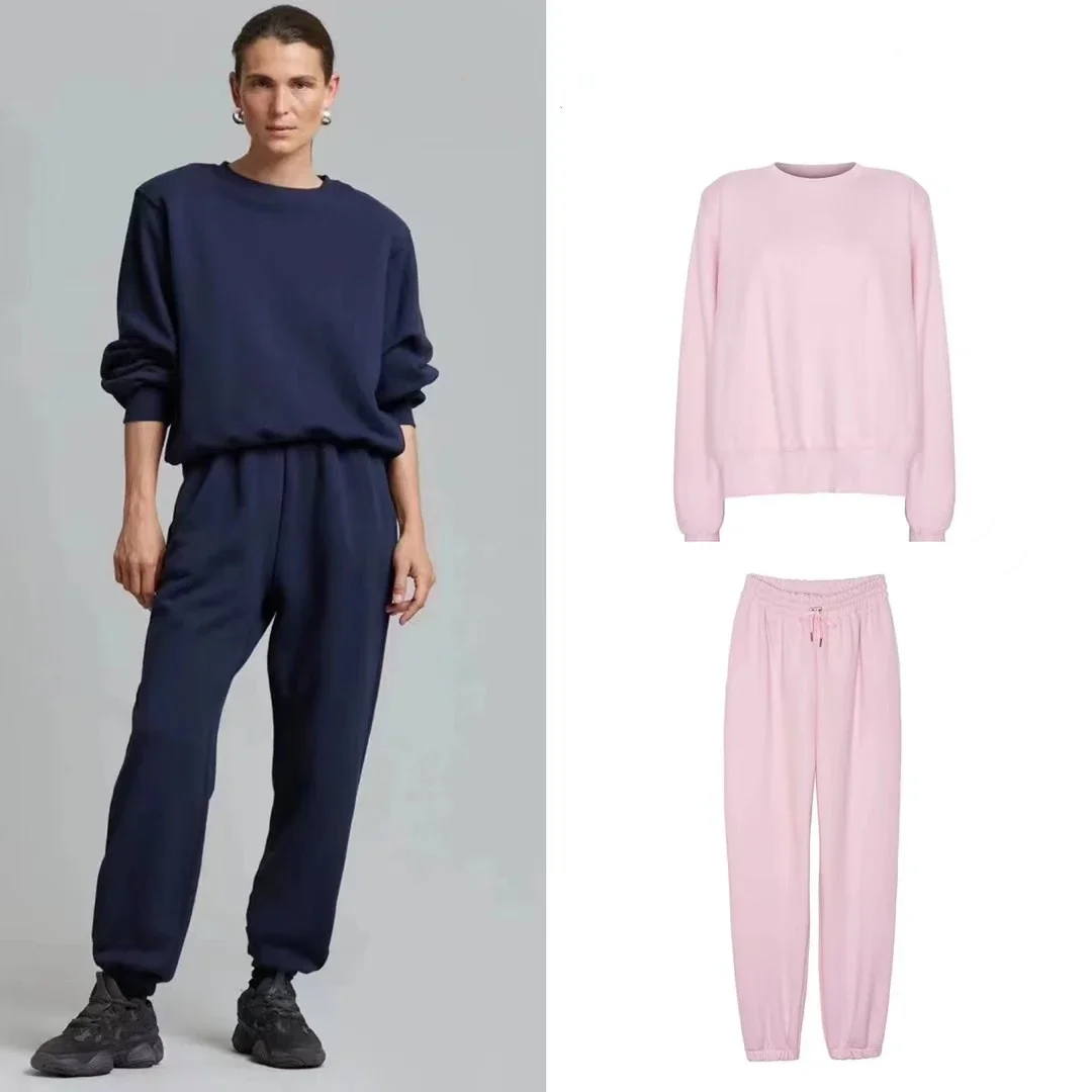 

Fran@e Shop Padded Shoulder Sweatshirt High Waisted Sweatpants Set Women American Unisex Style 2023 Spring New