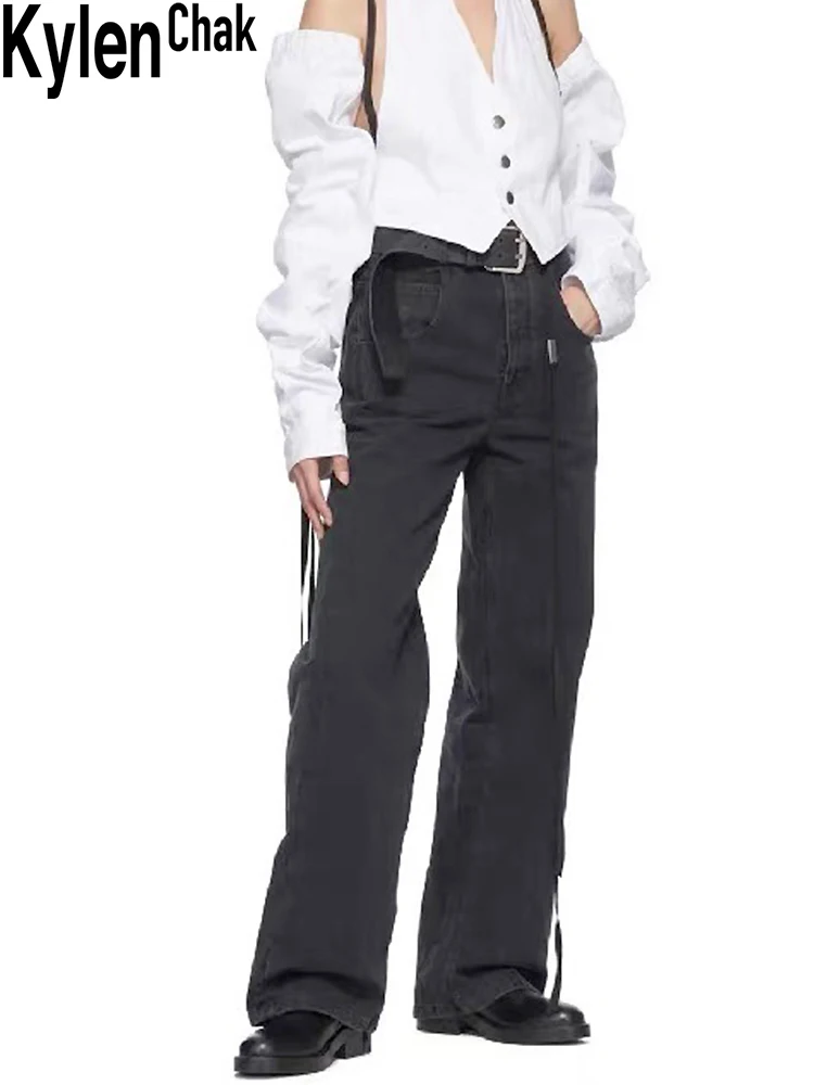 

Craft Wash Charcoal Black High Waist Jeans Retro Casual Wide Leg Trousers Classic Streetwear Summer 2022 Women's Clothing A613NN