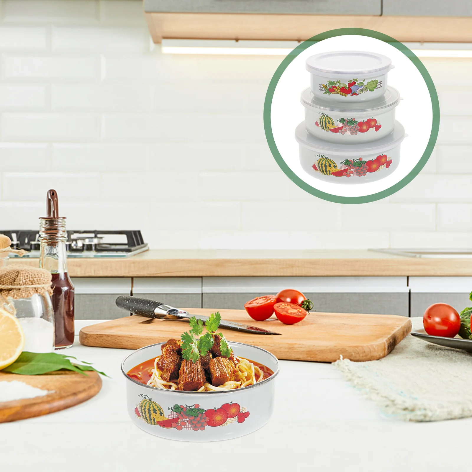 

3pcs Dessert Bowl Ramen Serving Bowl Cereal Bowl Enamelware Mixing Bowl Pasta Bowl Vintage Enamel Bowl