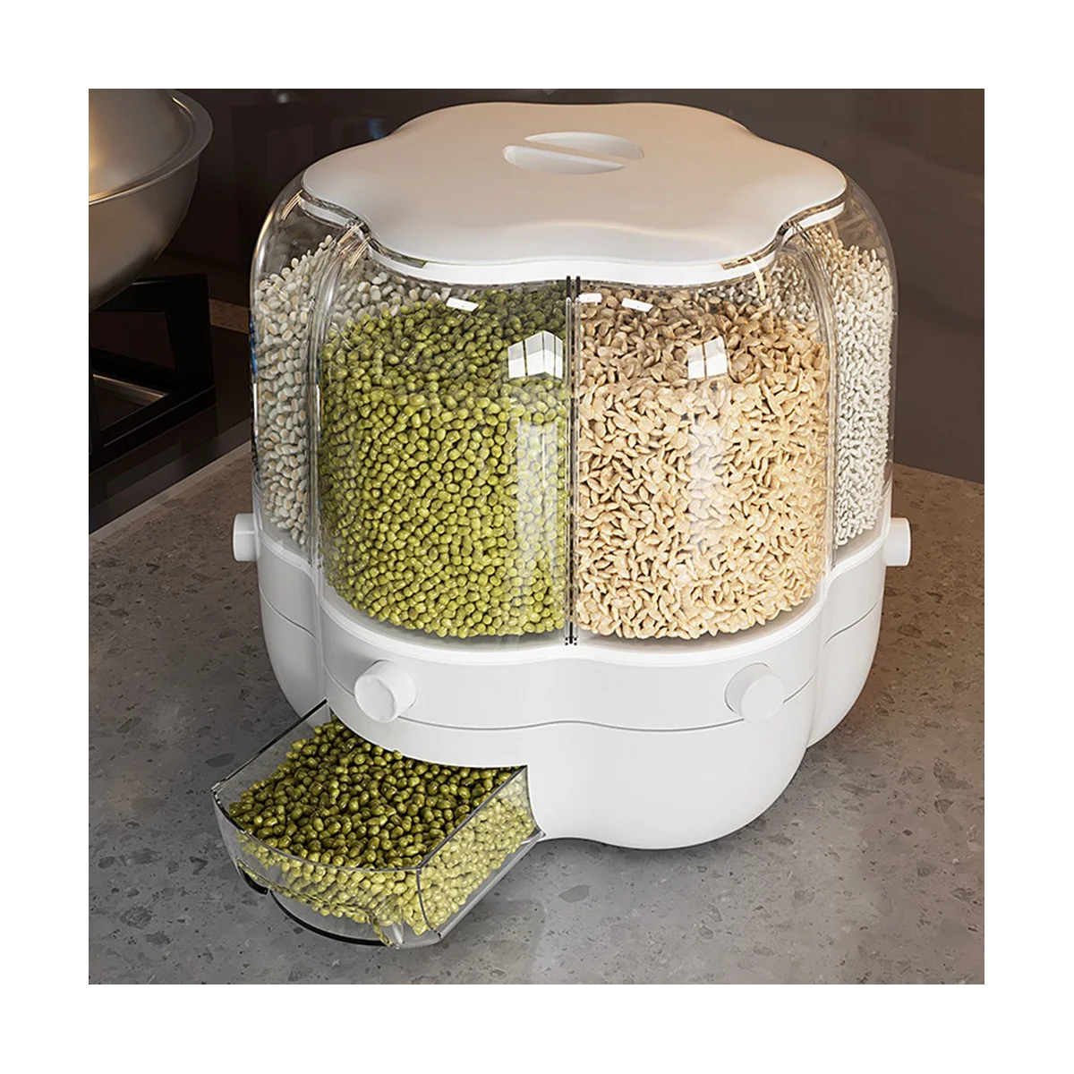 

Home Food Container Rotatable Rice Barrels Sealed Cereal Dispenser Kitchen Food Storage Container White 9Kg