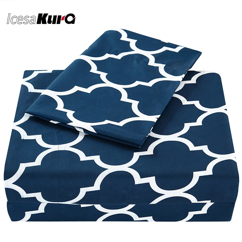 

4 Pcs Bedding Set Classic Printing Bed Sheets and Pillowcases Fitted Sheet Full Queen Bed Sheet Set