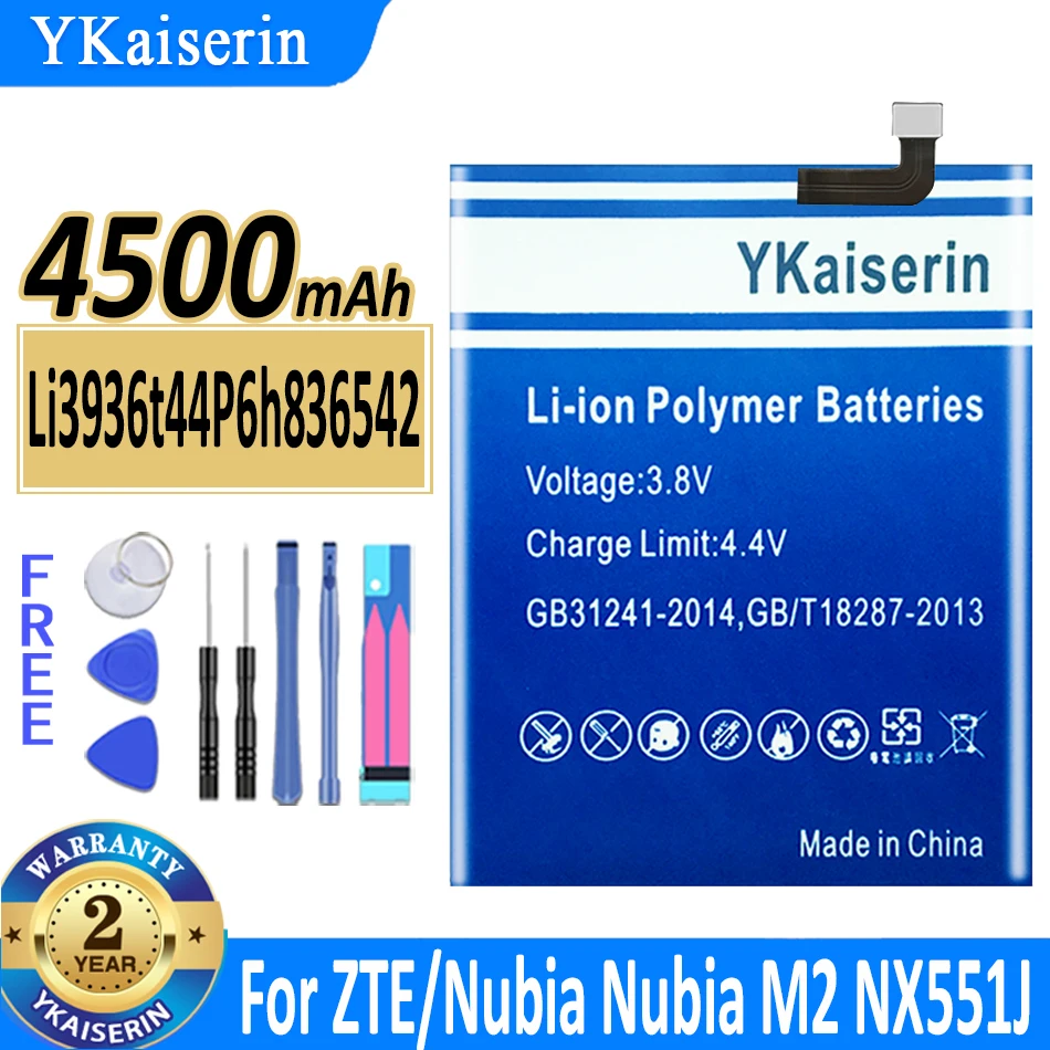 

4500mAh YKaiserin Battery Li3936t44p6h836542 For ZTE/For Nubia M2 Dual SIM For NubiaM2 Dual SIM TD-LTE NX551J 5.5" Batteries