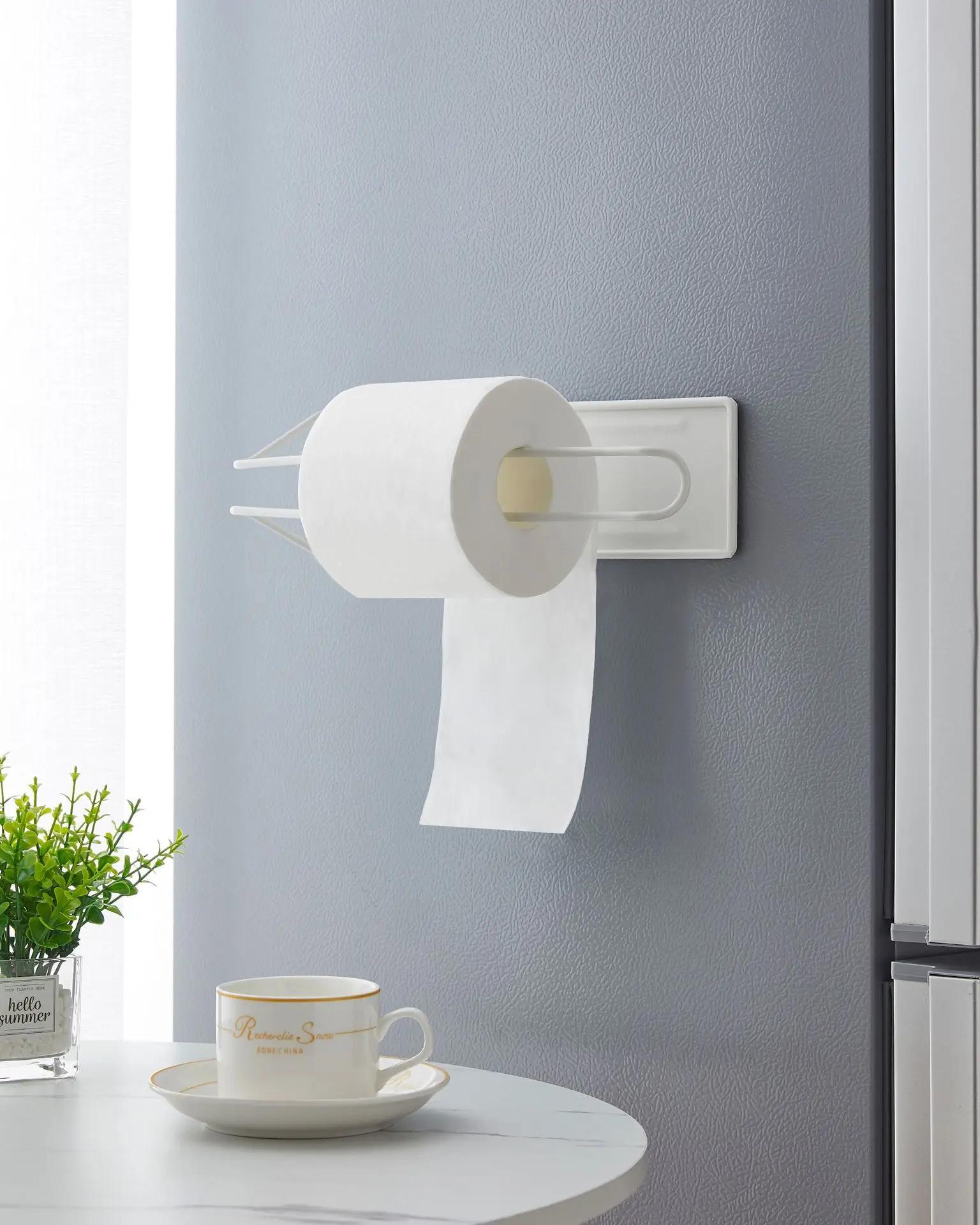 

Multifunctional Kitchen Tissue Non Punching Roll Paper Holder Cling Film Towel Cloth Storage Rack Wall