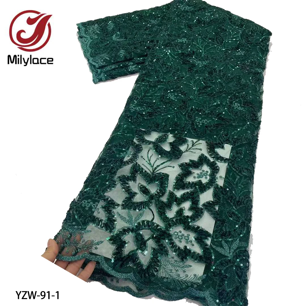 

African Lace Frabric High Quality French Lace Sequins Embroidered Lace Fabric for Wedding Dress YZW-91