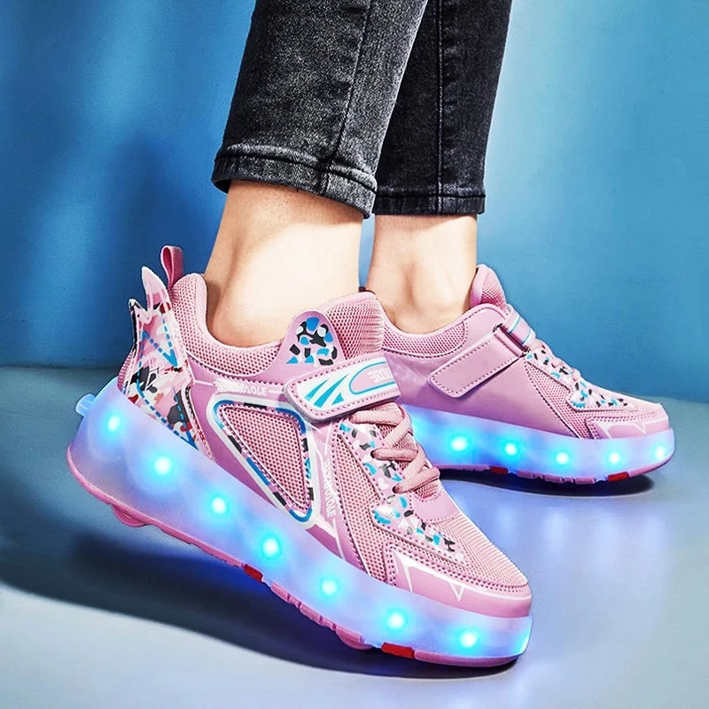 Roller Skates Four Wheels Children Shoes 2022 Fashion Girls Boys Kids Baby Led Light Sport Casual Boot Running Sneaker