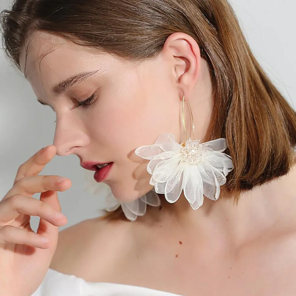 Danlery multicolorido moda tecido flor brincos de gota longa 2022 projetos bohemia petal artesanal balançar brincos para presente feminino