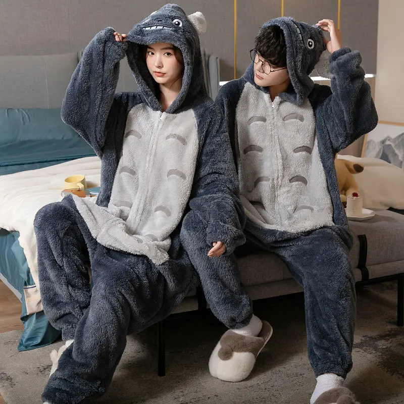 Unisex Adult Animal Pajamas Warm Sleepwear Soft Plush Totoro Onesies Jumpsuit One Piece Halloween Cosplay Homewear Anime Costume
