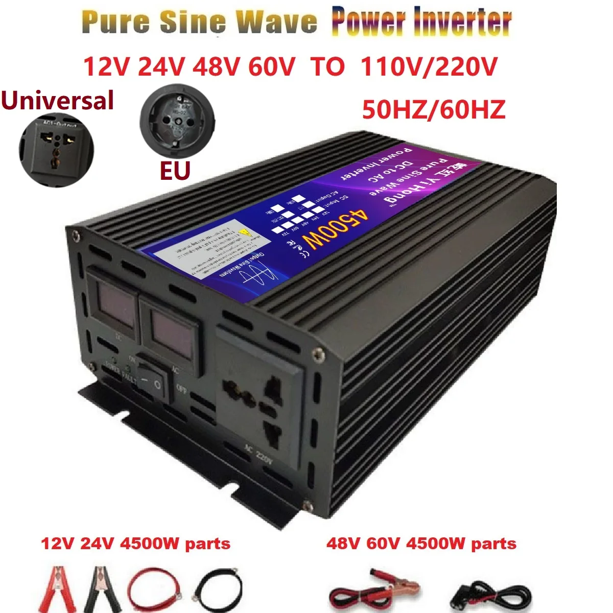 

1000W 1600W 2200W 3500W 4500W Power charger DC12V 24V 48V 60V to AC110V 220V Pure Sine Wave Inverter Car Inverter Converte