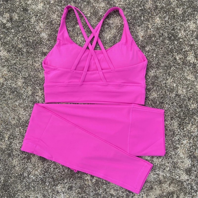 Бесшовный однотонный женский спортивный костюм для йоги комплект из топа и