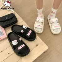 Sanrio Hello Kitty Flat Shoes Summer Korean Style Fashion Outdoor Sandals Y2k Soft Thick Sole Slippers Women Cute Platform Shoes
