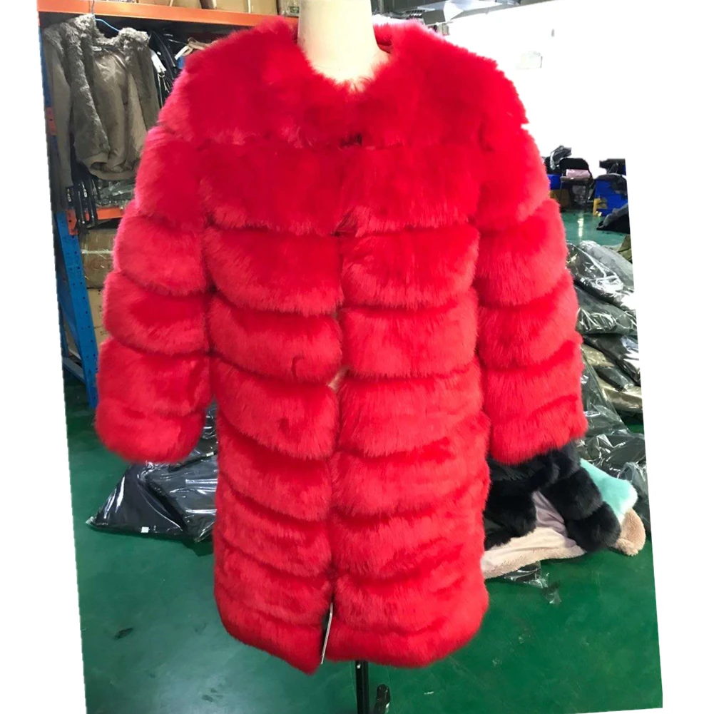 Женское зимнее пальто с длинным рукавом из искусственного меха