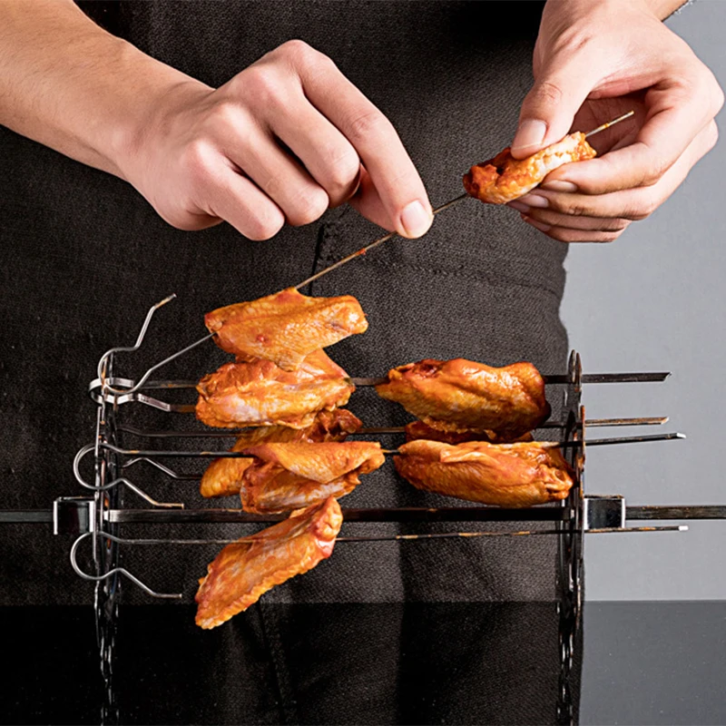

1Set Stainless Steel BBQ Kebab Cage Rotisserie Skewer Forks Chicken Grill For Roaster Oven Camping Picnic Barbecue