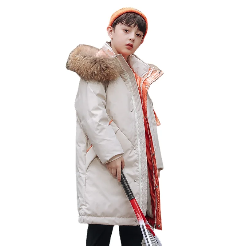 Boy's Winter Parka Hooded Pur Overall Long Jackets Children Winter Down Coat Thick Warm Toddler Clothes Outerwear Snowsuit