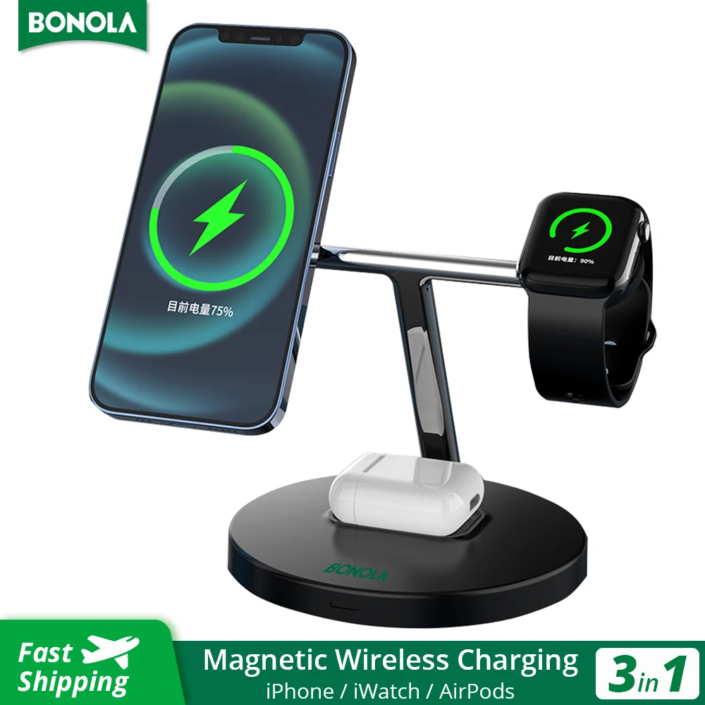 Магнитное Беспроводное зарядное устройство Bonola 3 в 1 15 Вт для iPhone 13 12 Pro/11 - купить