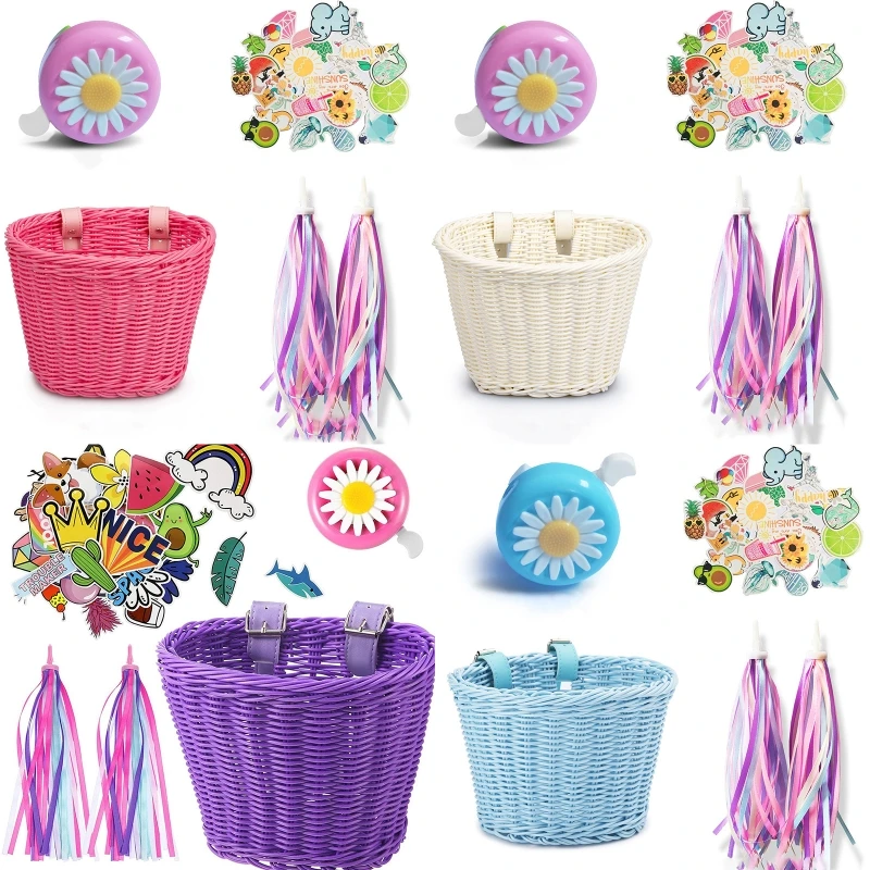 

Kids Bike for banner Set, Handlebar Wicker Basket with Bike Bells and De