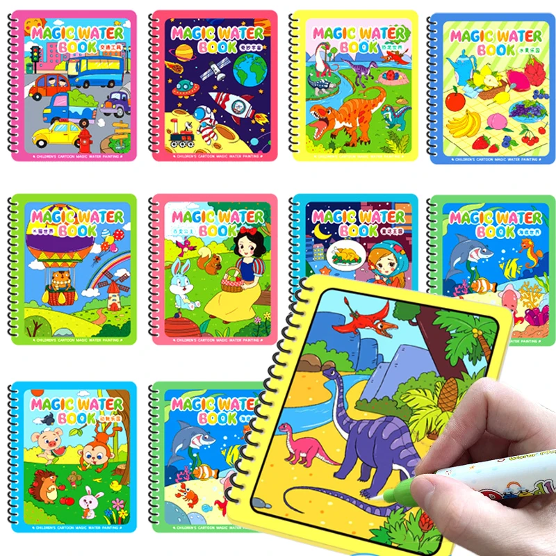 

Montessori Children Early Education Toys Magical Book with Pen Water Drawing Toys Gift Reusable Coloring Book Magic Drawing Book