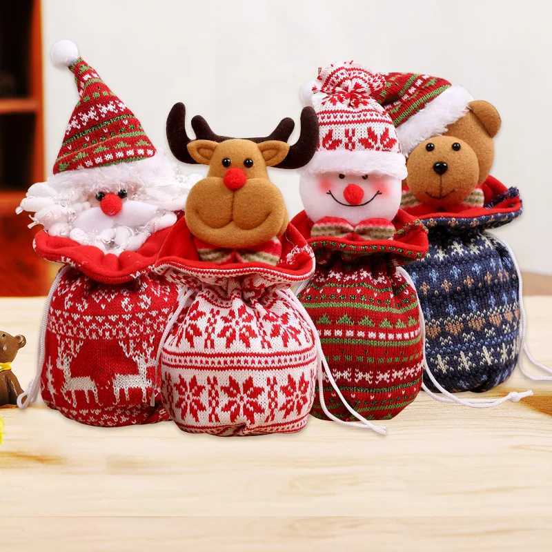 

Рождественские вязаные куклы, рождественские конфеты, Подарочный пакет, снеговик, Санта, лось, медведь, конфета, конфеты, сумка, Рождественский Декор