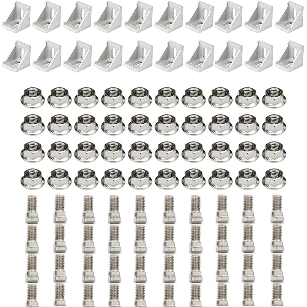 

3030 Aluminum Profile Connector Set: 20pcs Corner Bracket + 40pcs M6 X 16mm T Bolt Screws Hex Flange Nuts