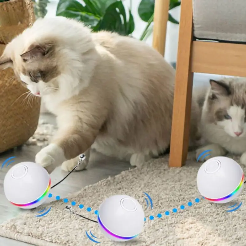 

Automatic Smart Cat Toys Ball with Feather Bell Interactive Catnip USB Rechargeable Self Rotating Colorful Led Toys For Kitten