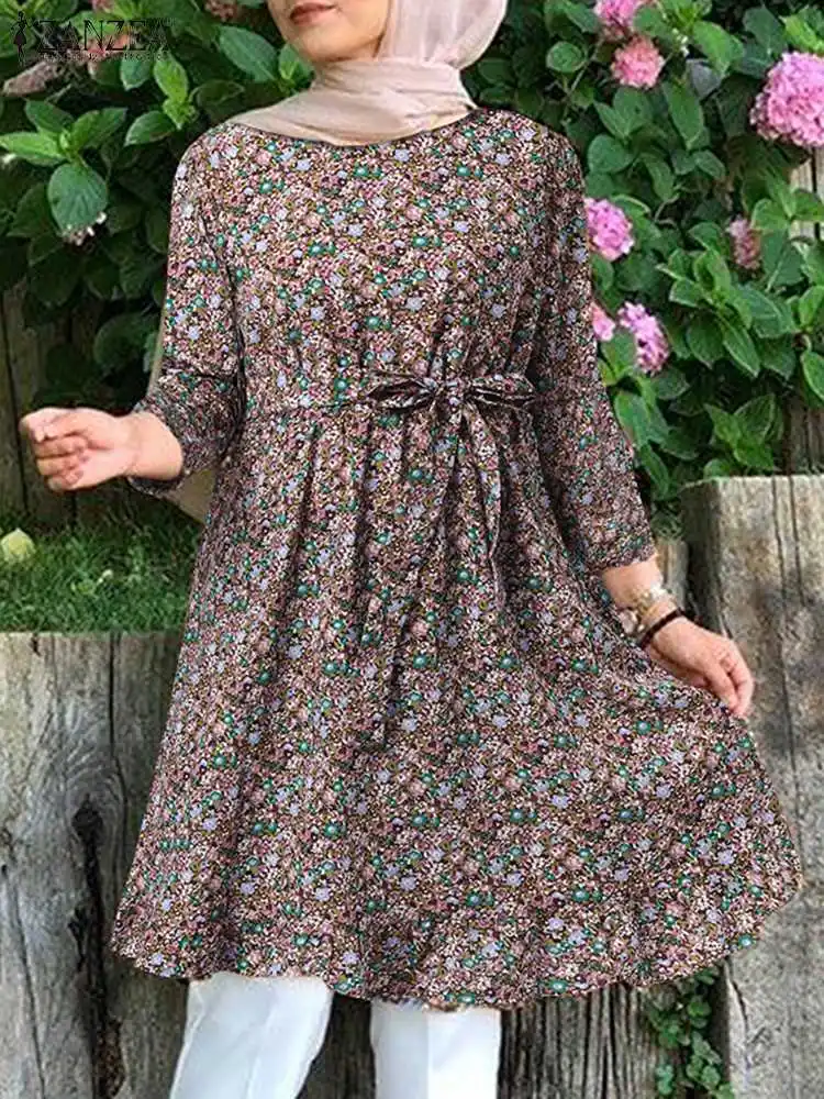 

Kaftan Abaya Tunic Tops Women Floral Printed Muslim Blouse ZANZEA Long Sleeve O-Neck Buttons Blusas Fashion Casual Chemise Tunic