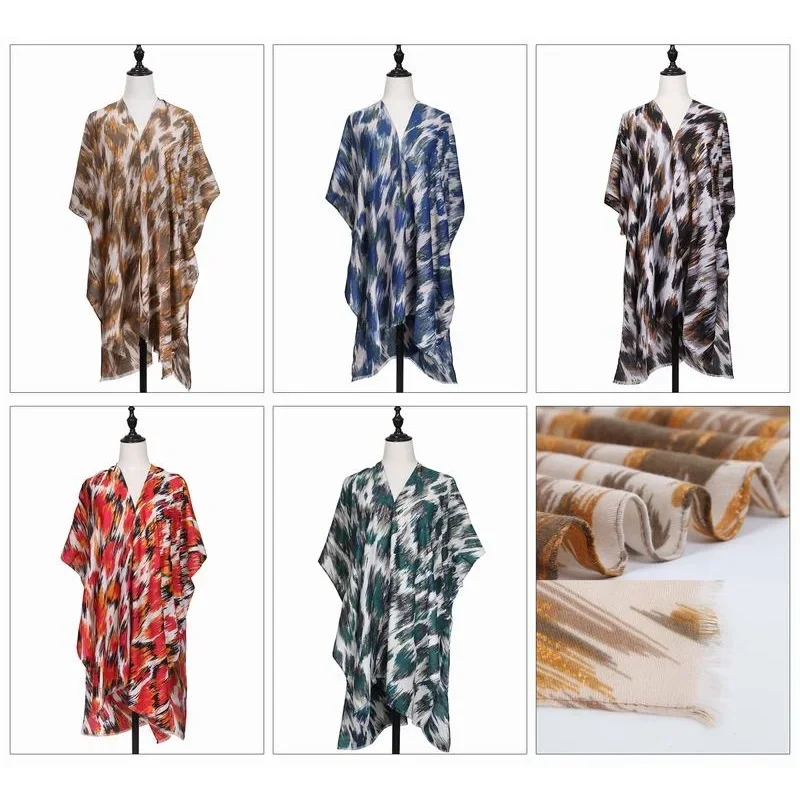 

Леопардовый принт роскошный дизайн шали с кисточкой элегантная накидка 2023 осень зима Пашмина хиджаб шарфы женский