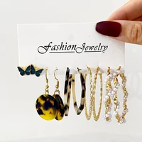 personalized earrings set 5 pairs of creative green butterfly earrings leopard pattern acrylic pearl earrings