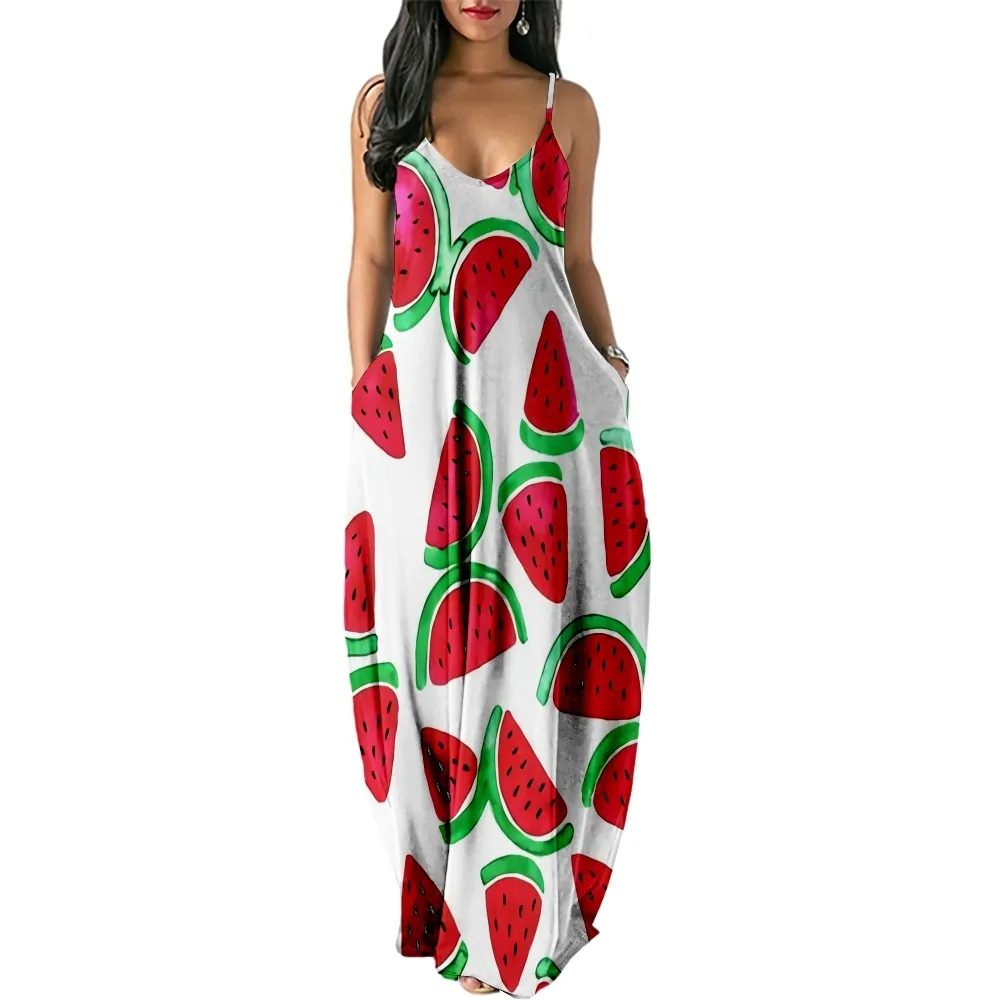 

Sexy dress woman deepwatermelon stitch wrap sling sleeveless nightclub beach dress long beach dress vintage casual print dresses