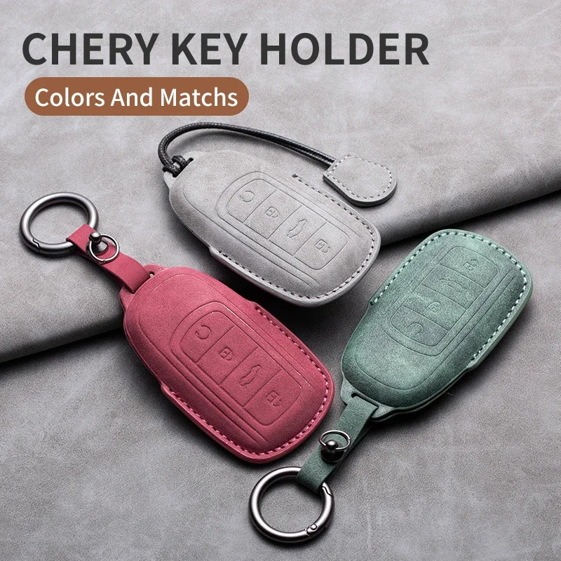

Leather Car Key Case Protector Cover Remote Fob Holder Keychain For Chery Tiggo 8 Arrizo 5 7 Pro EQ7 5x 3x Tiggo 7 Pro 2020 Gx