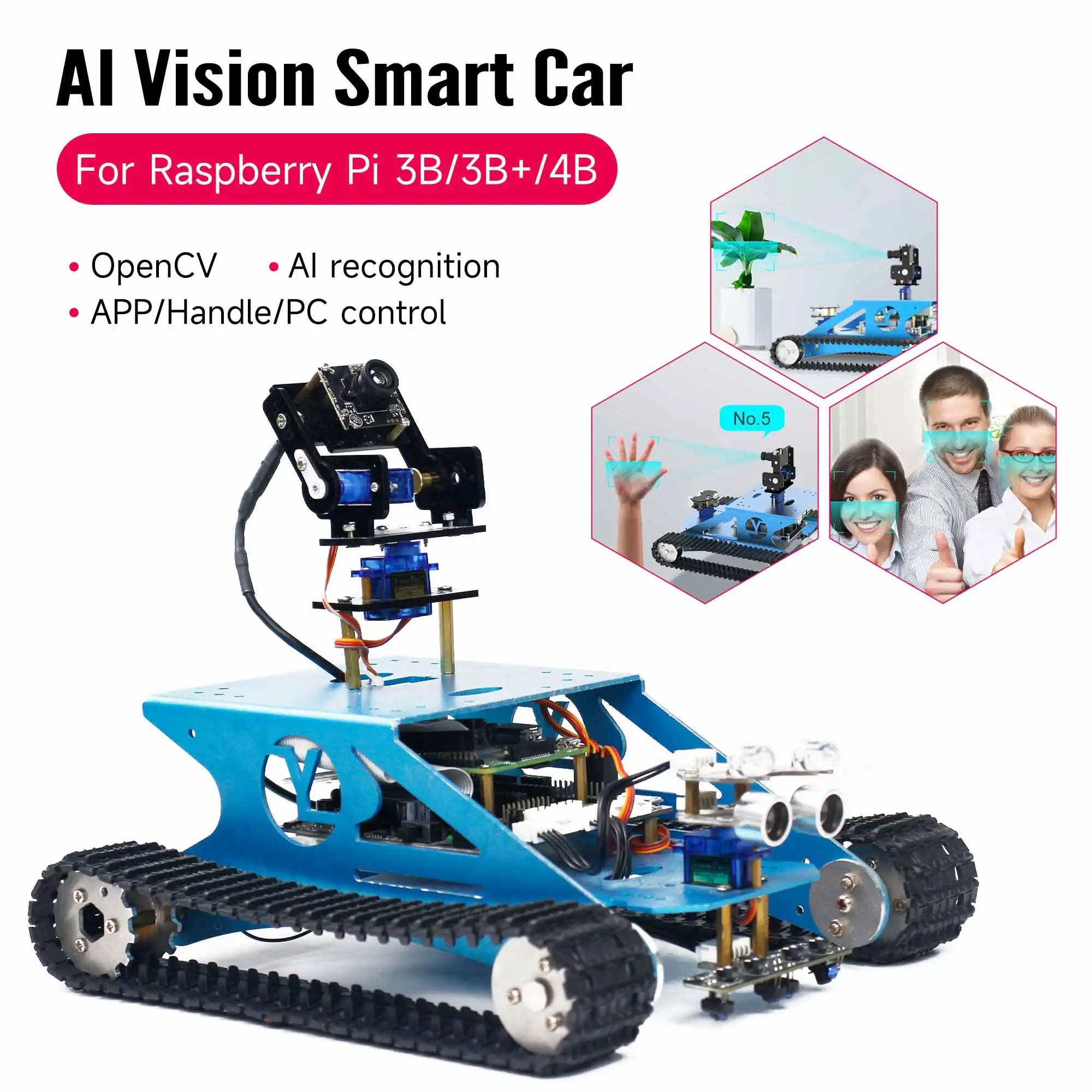 

Smart Tank Robot Car Kit for Raspberry Pi 4B DIY Programmable Education with Teens Adults AI Electronic Set Compatible Arduino