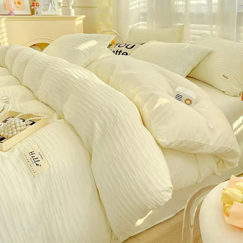 

Комплект постельного белья из пузырчатой ткани, мягкий двусторонний пододеяльник с простынями, удобный Воздухопроницаемый Комплект постельного белья