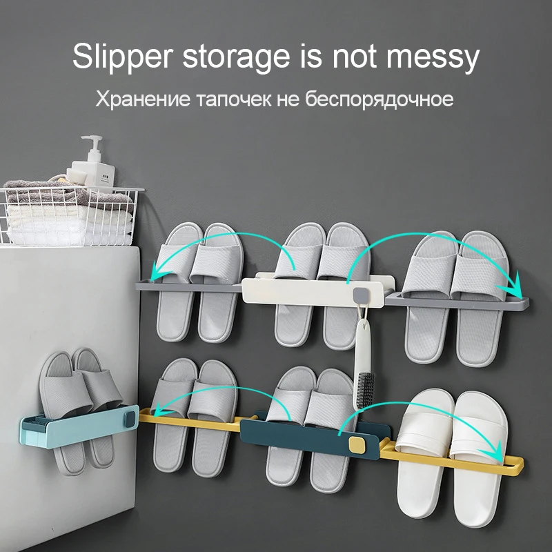

Stretchable Shoe Rack Wall Mounted Punch Free Rack Slippers shoes organizers Self Adhesive Storage Bathroom Towel Racks