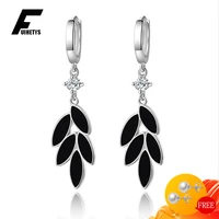 fuihetys drop earrings for women 925 silver jewelry with zircon gemstone leaf shape earring wedding party bridal gift ornaments
