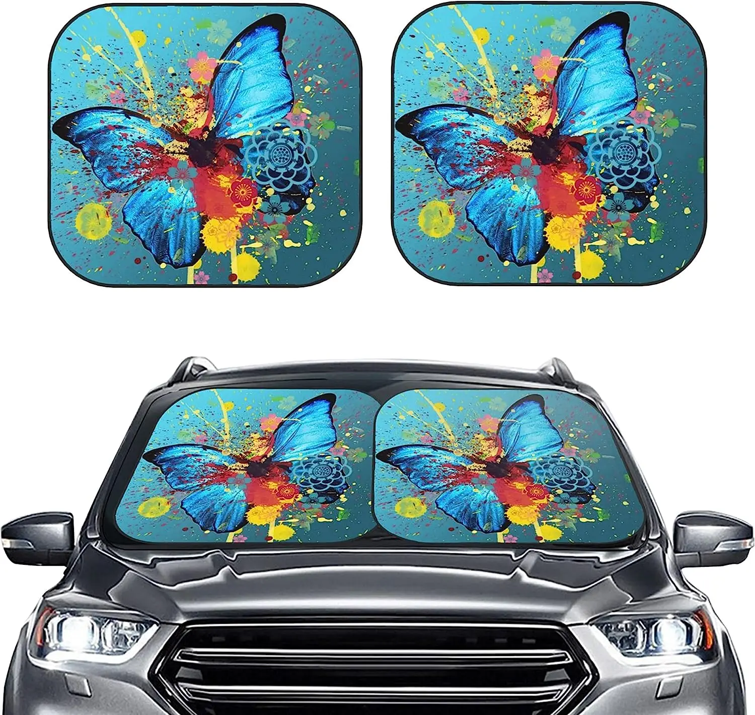 

Watercolor Butterfly Car Windshield Sun Shade Blocks UV Rays Foldable Sun Visor Protector Sunshade To Keep Your Vehicle Cool