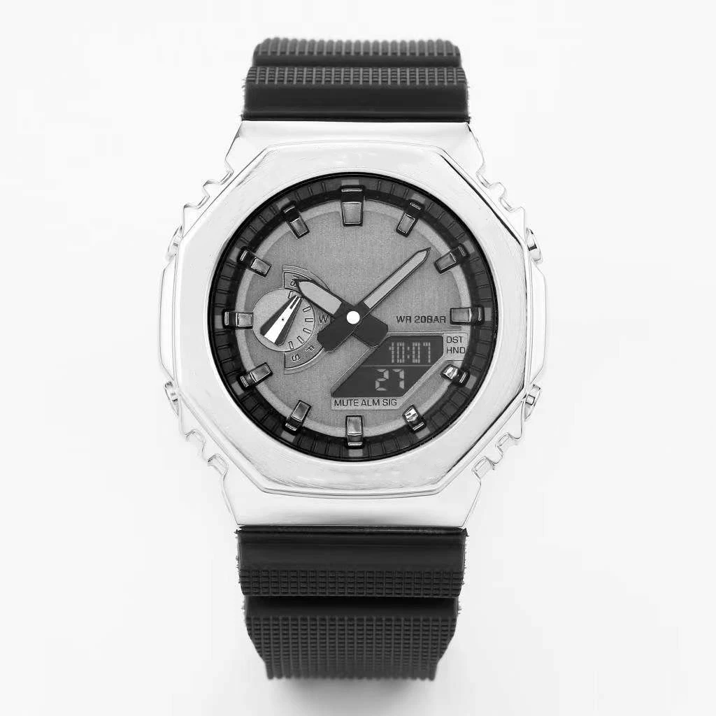 

Men's Sports Quartz Digital Watch 2100 Full Function Waterproof World Time LED Automatic Hand Raise Light GM Series Grey Face