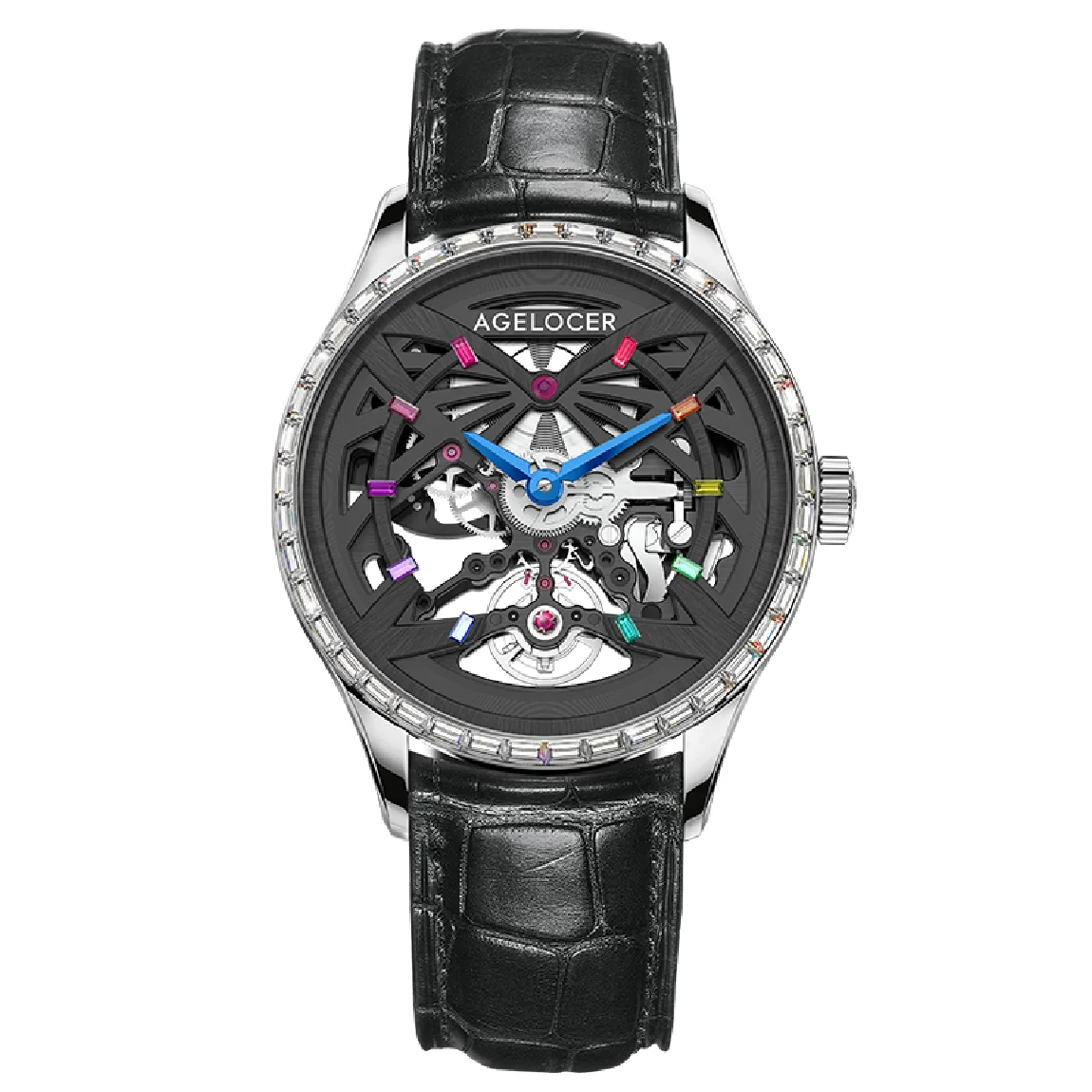 

AGELOCER Original Mechanical Men's Watches Skeleton Luxury Top Brand Men Automatic Clock Sapphire Diamond Black Mens Watch