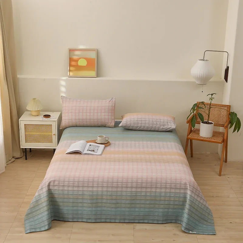 Комплект простыней в клетку с градиентом и геометрическим рисунком хлопковые