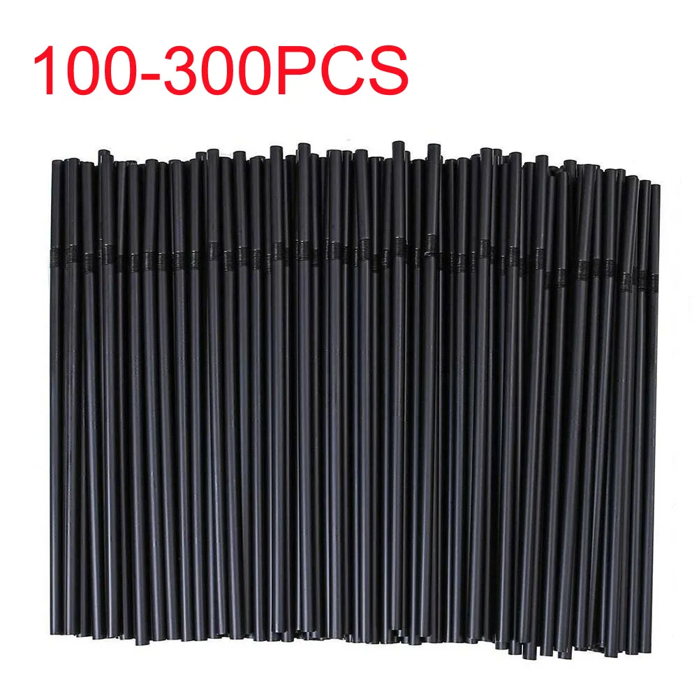 

100-300Pcs Black Plastic Straws Drinking Disposable Rietjes 21cm Long Flexible Cocktail Straw For Kitchen Beverage Accessories