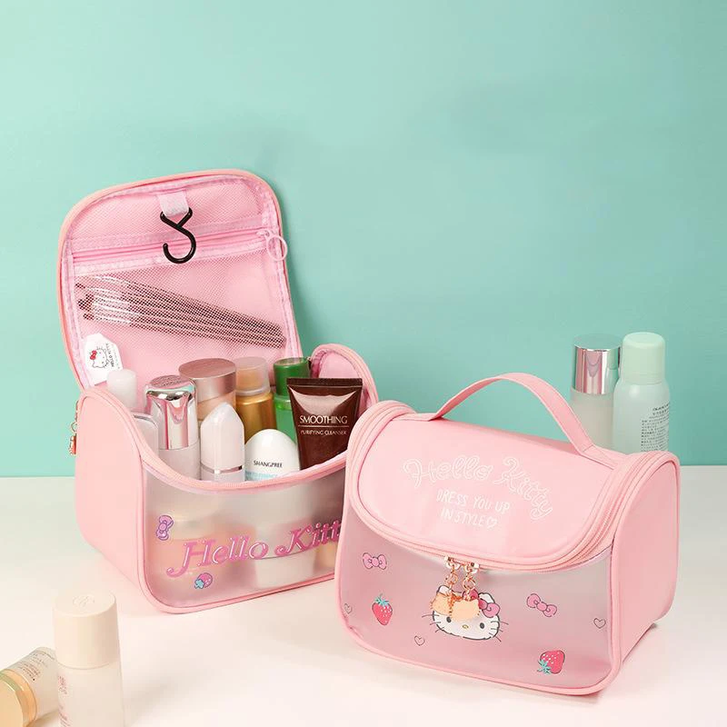 

Прозрачная косметичка Hello Kitty Kawaii Sanrio, популярная вместительная мультяшная портативная дорожная сумка для хранения, подарок для девочек