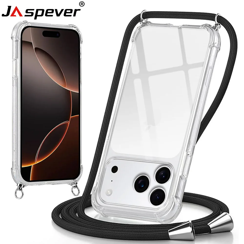 Фото Прозрачный мягкий чехол с ремешком для iPhone 17 Air, 17E, 16, 16E, 15, 14 Plus, 13, 12 Mini, 11 Pro, XS Max, X, XR, SE, 7, 8 Plus – противоударный чехол №1