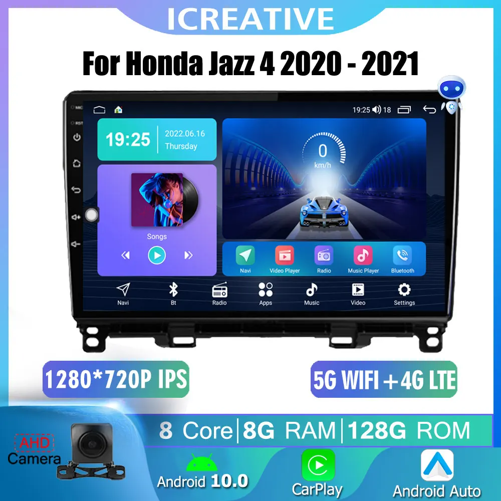 

10 ''Android 10,0 для Honda Jazz 4 2020 2021 автомобильное радио, мультимедийный плеер, GPS-навигация, автомобильный стерео 4G Carplay IPS, головное устройство, DVD