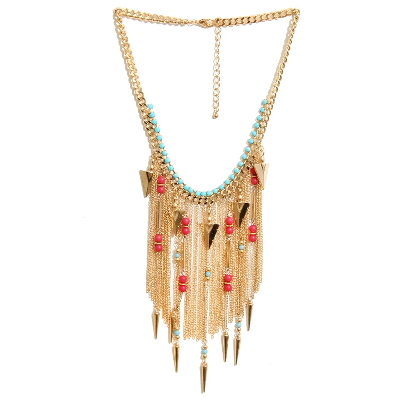 

Shineland 2022 New Collar Fashion Rivet Pendant for Women Vintage Long Tassels Choker Necklace Punk Chain Gold-color Jewelry