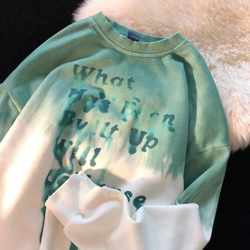 

New Spring Hip Hop Streetwear Tie Dye Graffiti Vintage Sweatshirt Goth Clothes Couples Long Sleeve Tops Oversized Korean Fashion