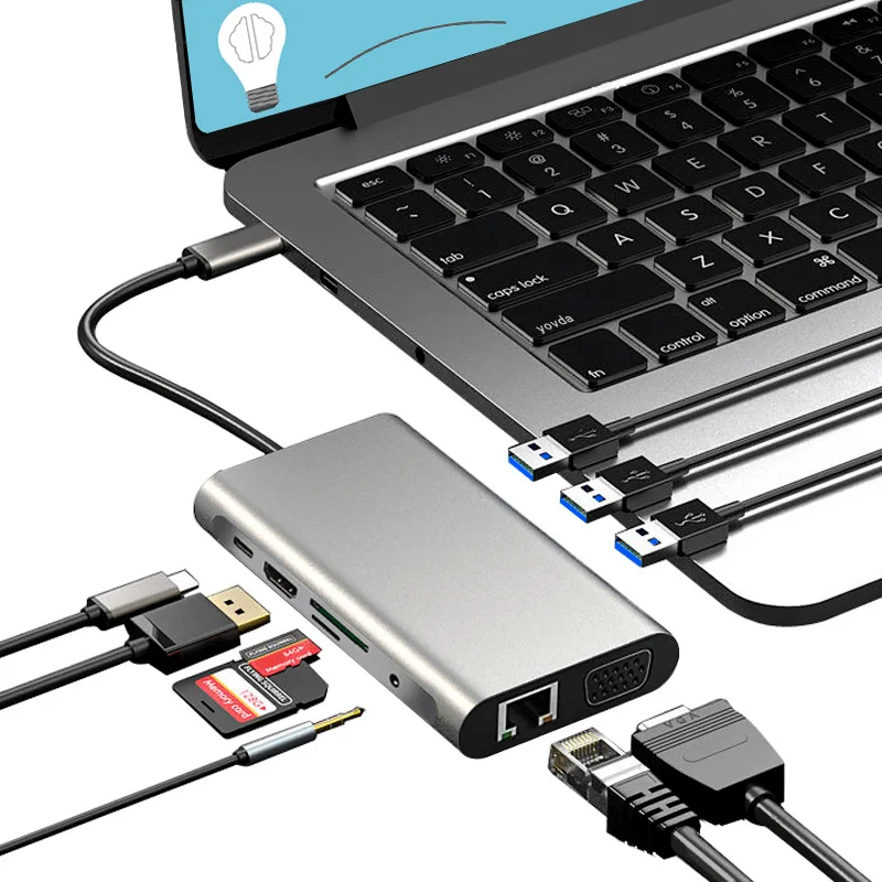 

USB C-концентратор для Gigabit RJ45 Тип C 4K HDTV VGA PD TF кардридер USB 3,0 док-станция для MacBook IPad Samsung S21 Dex TV PS5
