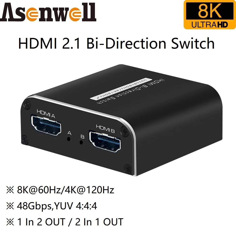 

8K HDMI Bi-Direction Switch 2x1 Splitter 1 In 2 Out 48Gbps 8K@60Hz 4K@120Hz 4:4:4 Two Ways Video Selector Switcher for PS5 XBOX