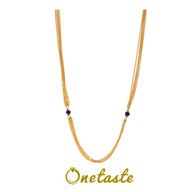 Ожерелье-свитер из серебра 925 пробы 18-каратное золото многоцепочка лазурит