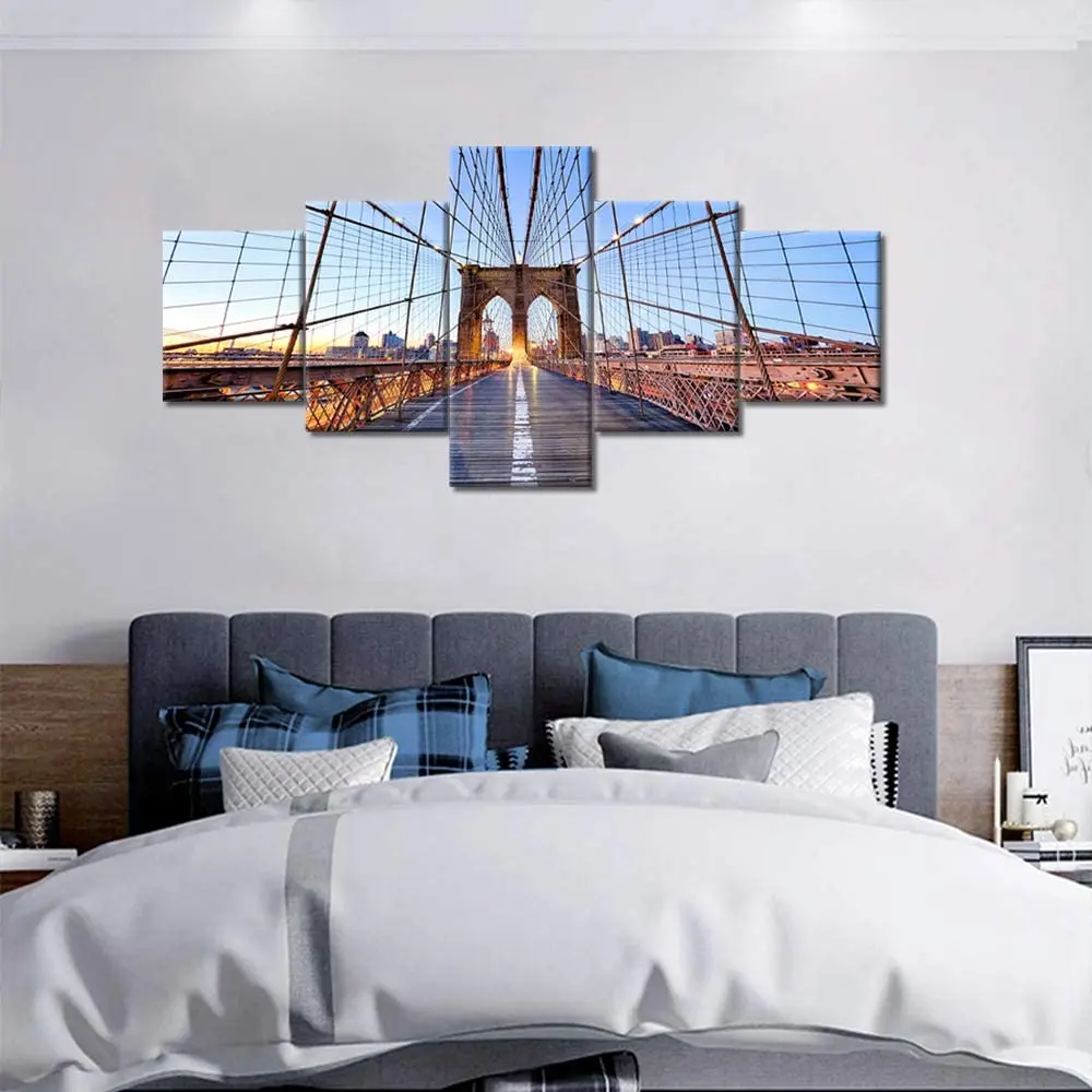 

5Pcs Brooklyn Bridge Bridge New York Cityscape 5 Pieces Pictures Canvas Paintings Art Home Decor 5 Panel Room Decor Poster Wall