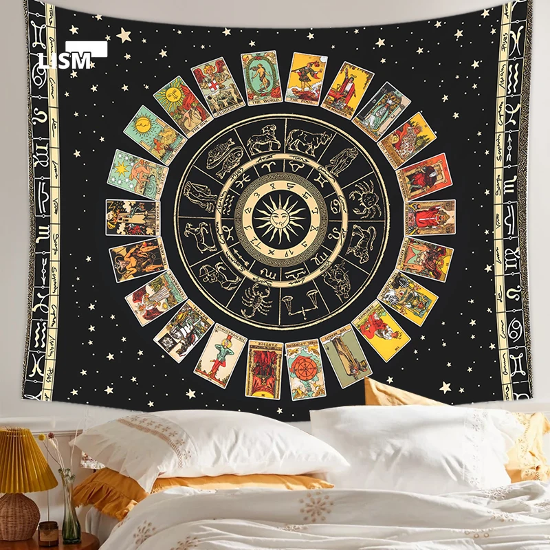

2022 Mandala Tarot Card Tapestry Sun and Moon Astrology Tapestries Bohemian Witchcraft Decoration Hippie Girls Dorm Room Decor