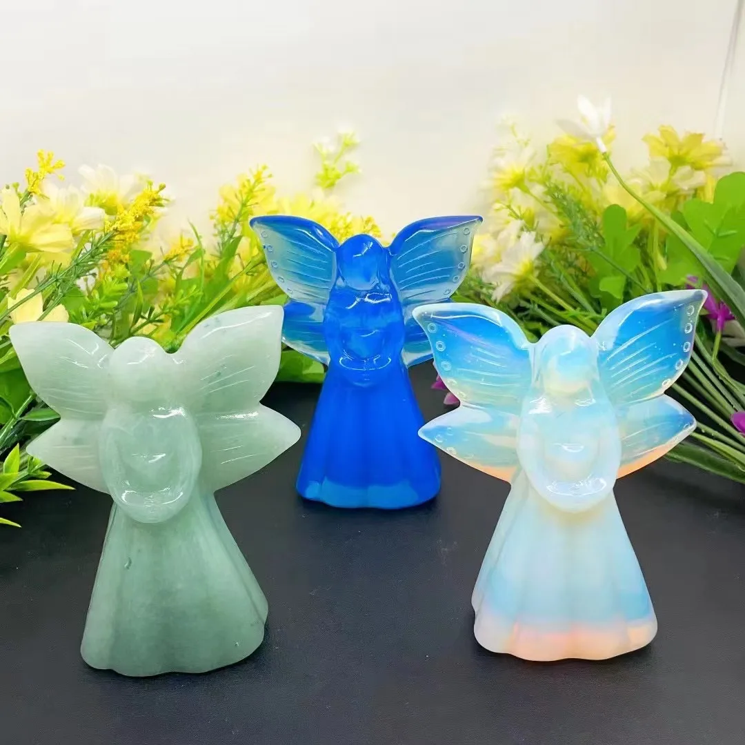 

10cm Natural Blue Pink Angel Statue Stone Carving Opal Crystal Reiki Healing Figurine Home Decoration Jewelry Craft Gift 1 Piece